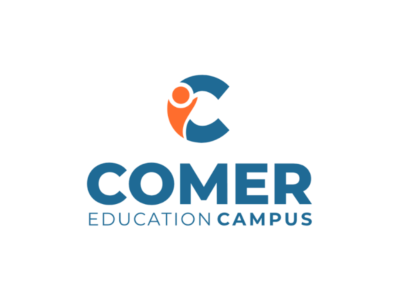 COMER Education Campus logo featuring a stylized person and the text 'COMER Education Campus' in blue and orange.