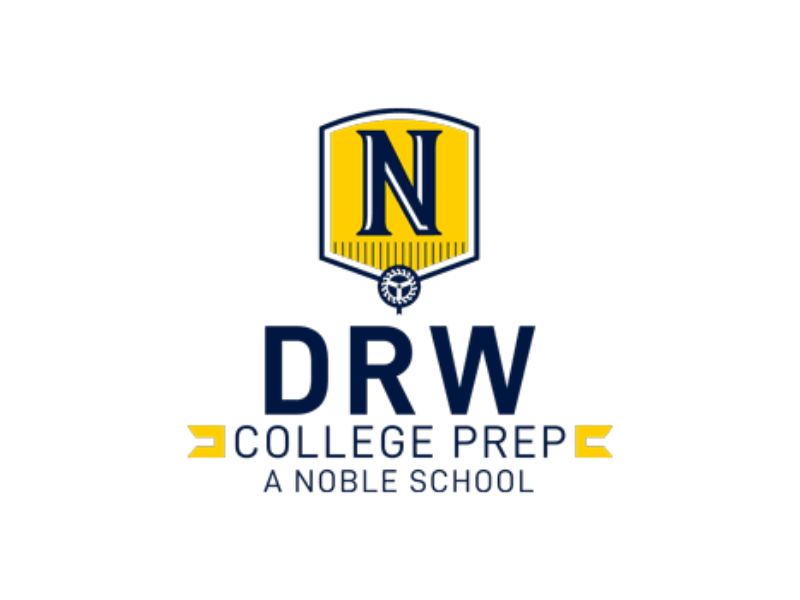 Logo of DRW College Prep, a noble school, featuring a large letter 'N' in a shield, with the text 'DRW College Prep' and tagline 'A Noble School'.