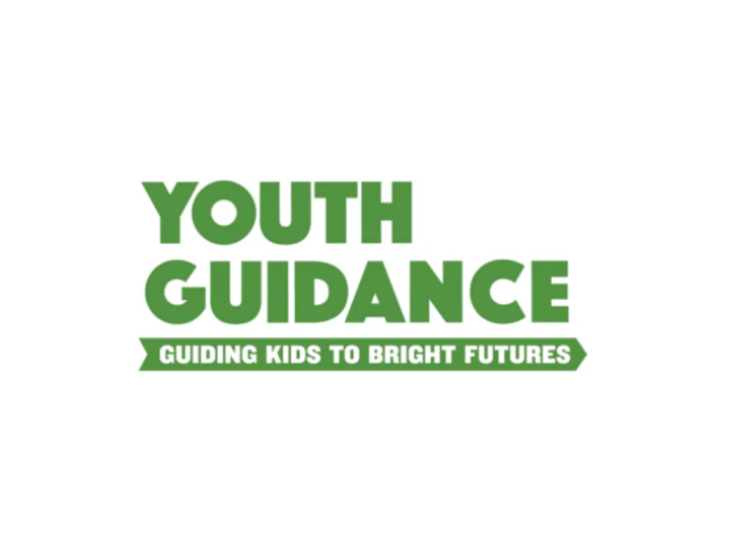 Youth Guidance logo with green text and a slogan 'Guiding Kids to Bright Futures'.