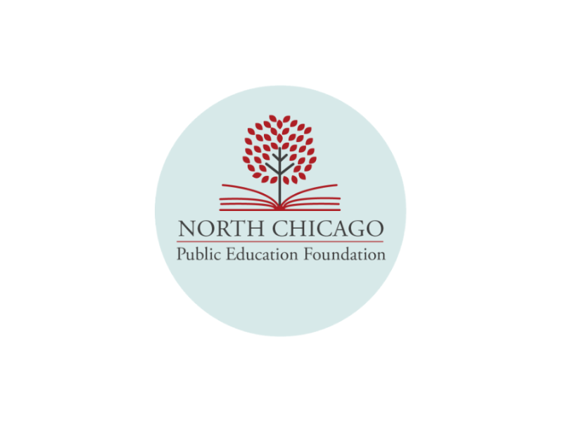 Logo of North Chicago Public Education Foundation with a stylized tree and open book icon.