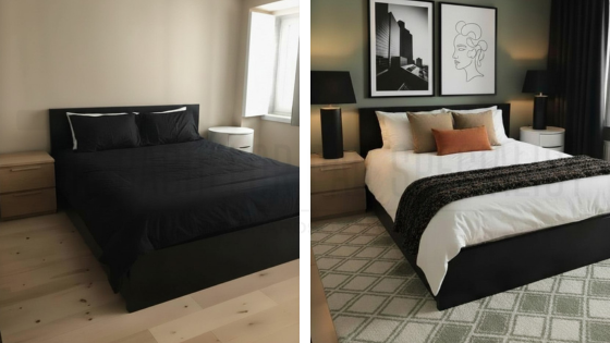 before and after masculine bachelor pad bedroom