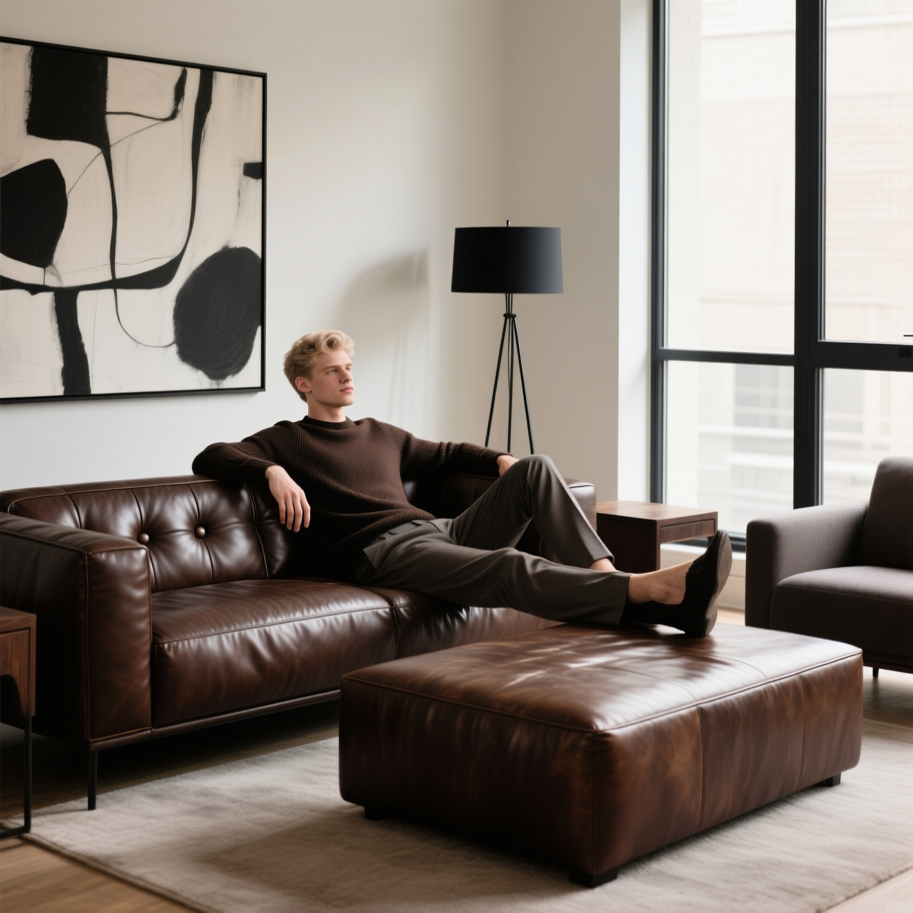 man chilling in his masculine living room
