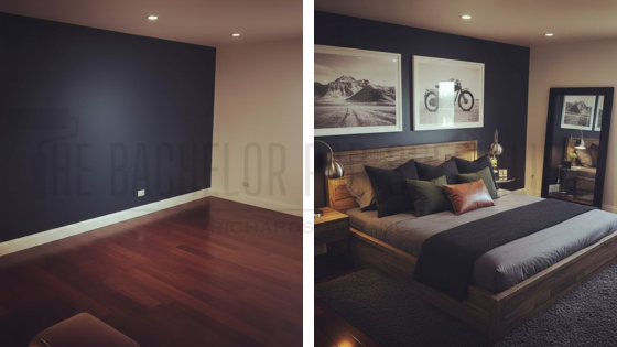 before and after masculine bachelor pad bedroom