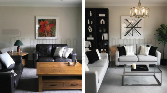 before and after masculine bachelor pad living room