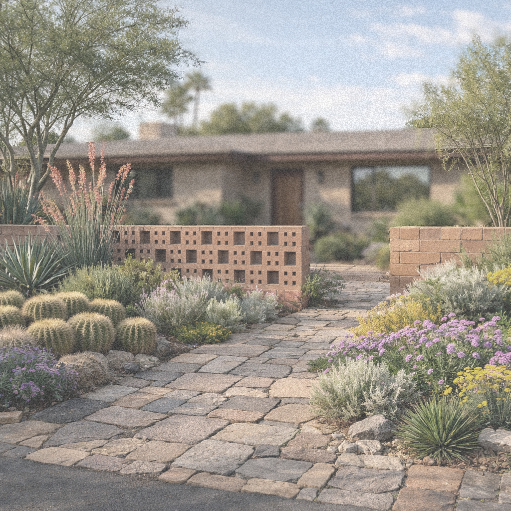 Mid Century Modern home with rich desert landscape design.