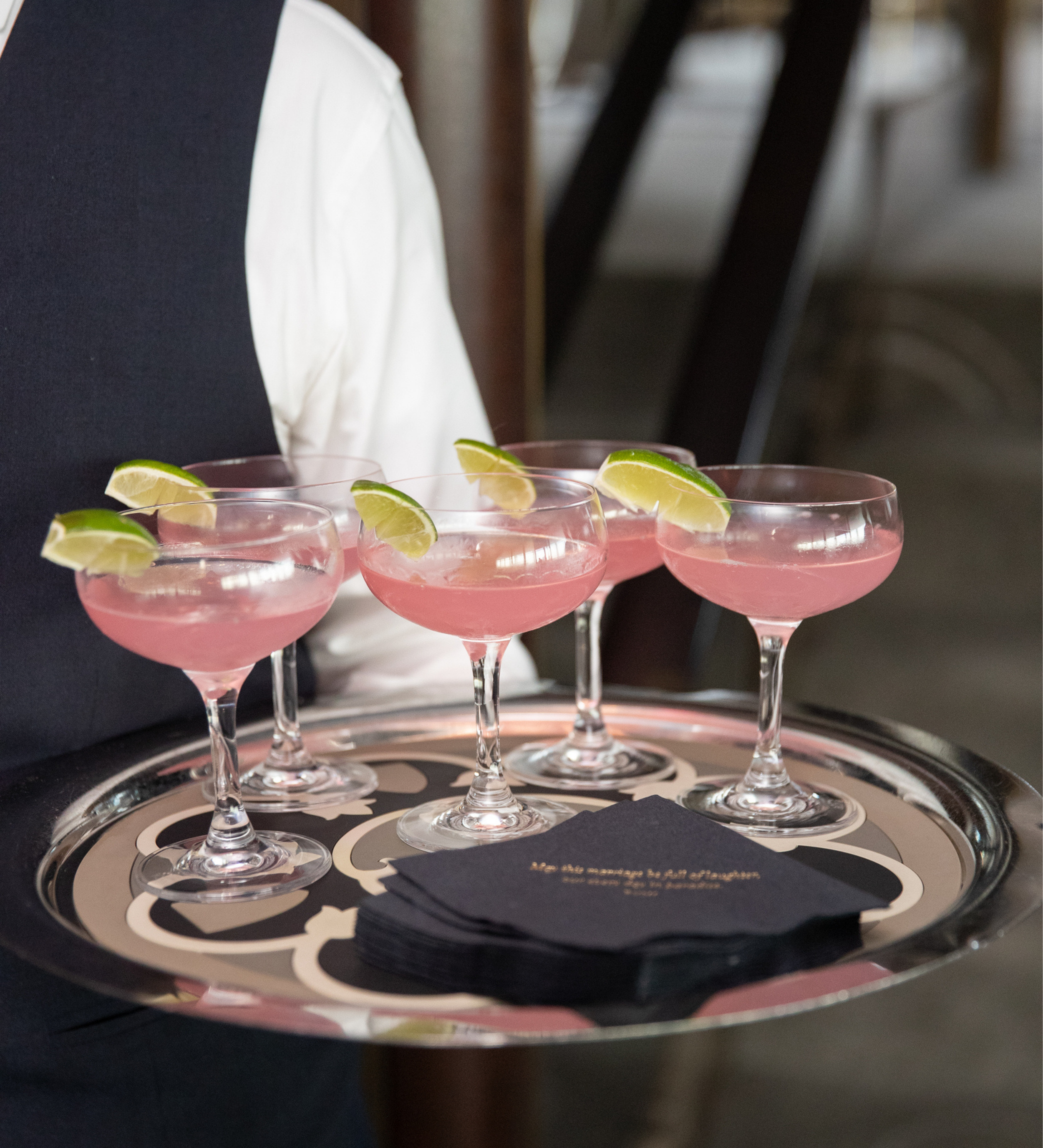 Signature pink cocktails served at a luxury wedding and special event celebration