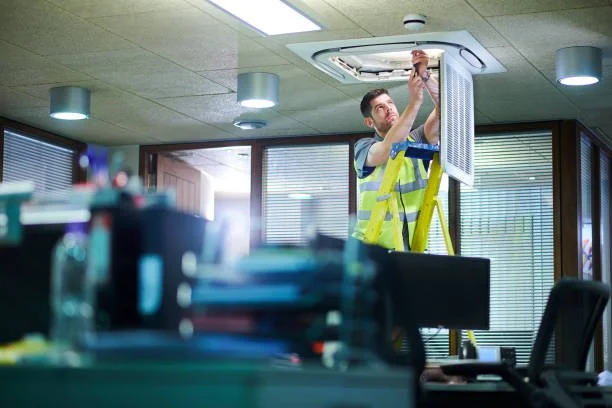 A technician can freely install/repair an air conditioning unit in an office without putting his tools down to answer the phone thanks to his AI receptionist handling his phone calls