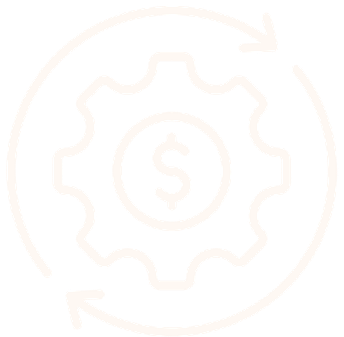 Icon of a cog with a dollar sign in it and arrows going around the outside in a circle