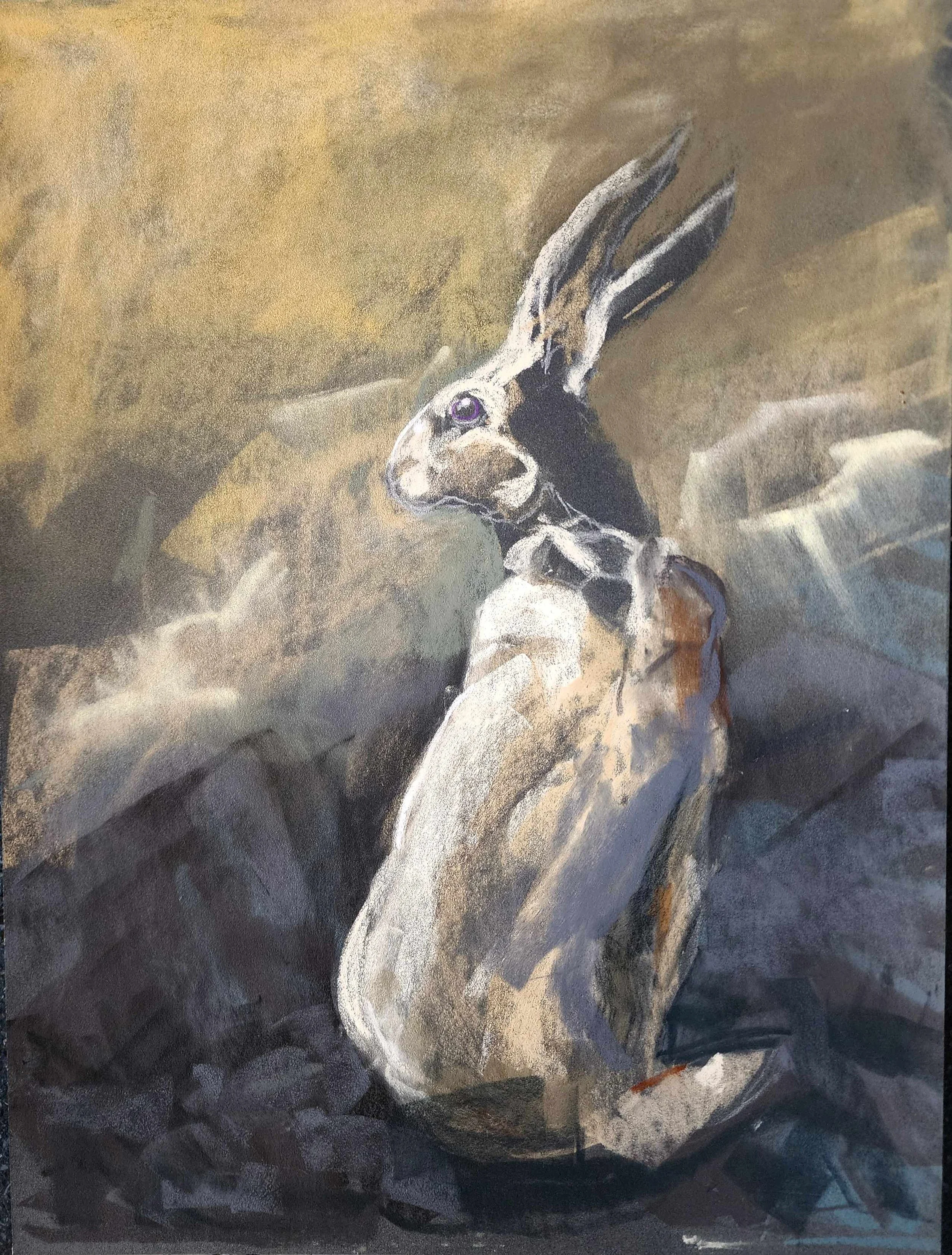 Hare in the apocalypse  -  12x16"  pastel on Pastelmat