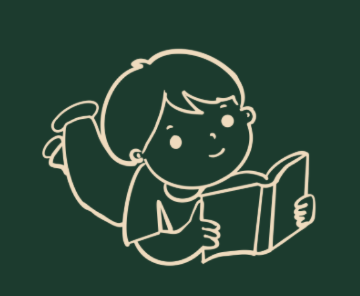 A cartoon girl with a ponytail reading a book.