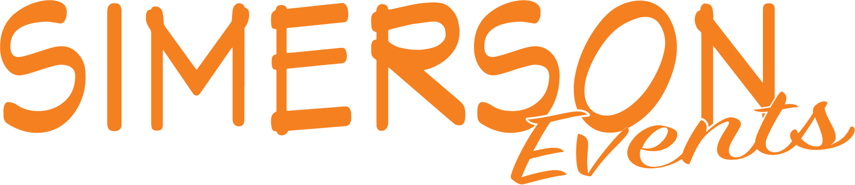 A logo for Simeron Events with the word 'SIMERSON' in large orange letters and 'Events' in a smaller white cursive font underneath.