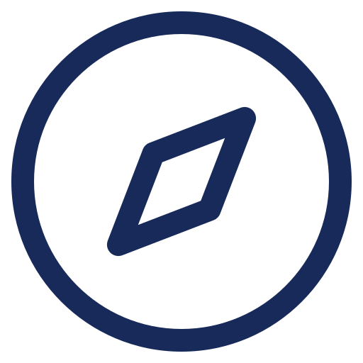 A black background with a blue circle containing a blue geometric diamond shape in the center.