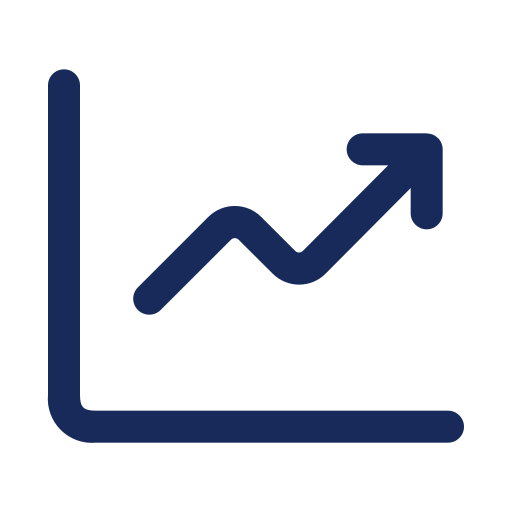 Line graph showing upward trend with an arrow pointing upward.