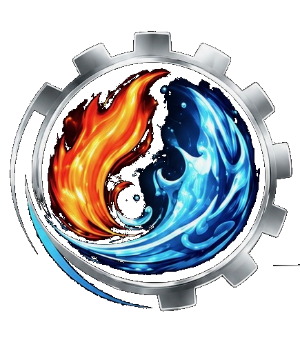 Greenway Mechanical Services LLC logo featuring a metallic gear with fire and water elements representing HVAC, heating, cooling, mechanical services, and property maintenance.