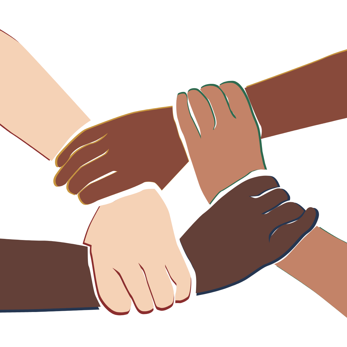 Illustration of multiracial interlocking arms, representing the 4 Dimensions of Repair