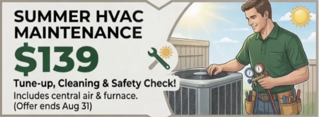 Trent Valley Mechanical summer HVAC maintenance special offer for $139. Includes central air conditioner and furnace tune-up, cleaning, and safety check in Northumberland, Clarington, Kawartha Lakes, Peterborough and Durham region.
