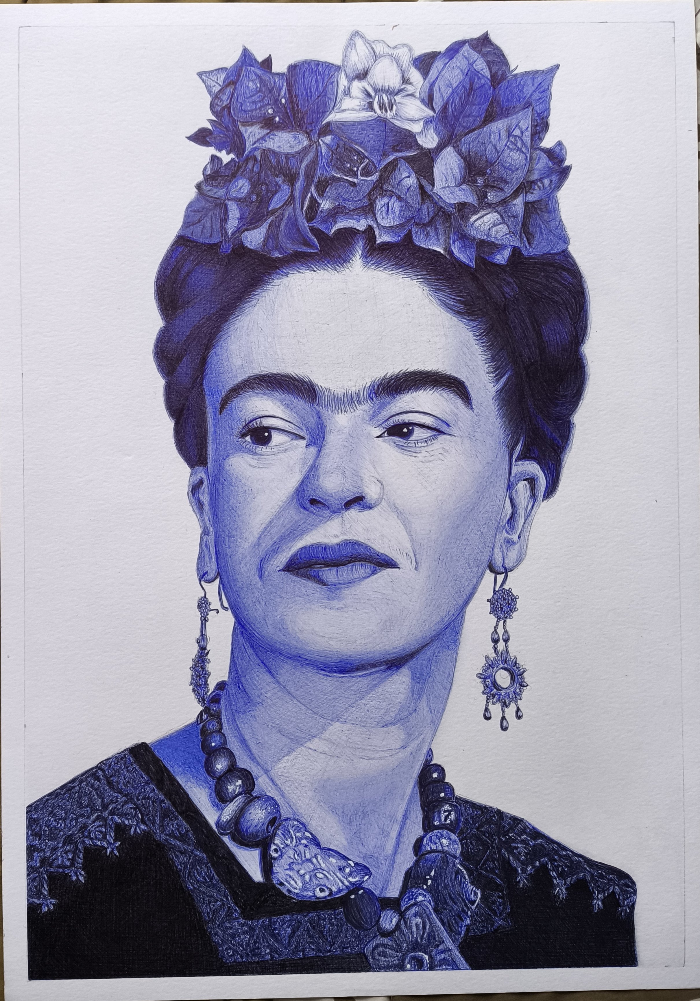 Frida Kahlo / Técnica: Boligrafo / Tamaño: A3 42x29.7 / Hoja: Strathmore Bistrol vellum surface 270 grs.