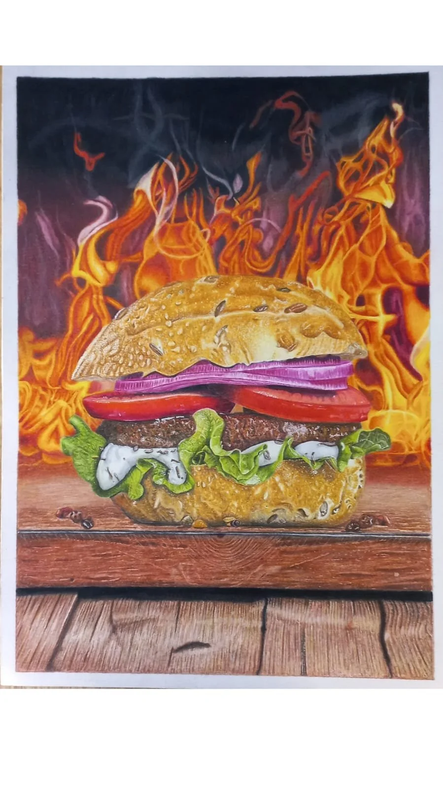 Hamburguesa  / Técnica: Lapices de colores / Tamaño: A3 42x29.7 / Hoja: Strathmore Bistrol vellum surface 270 grs.