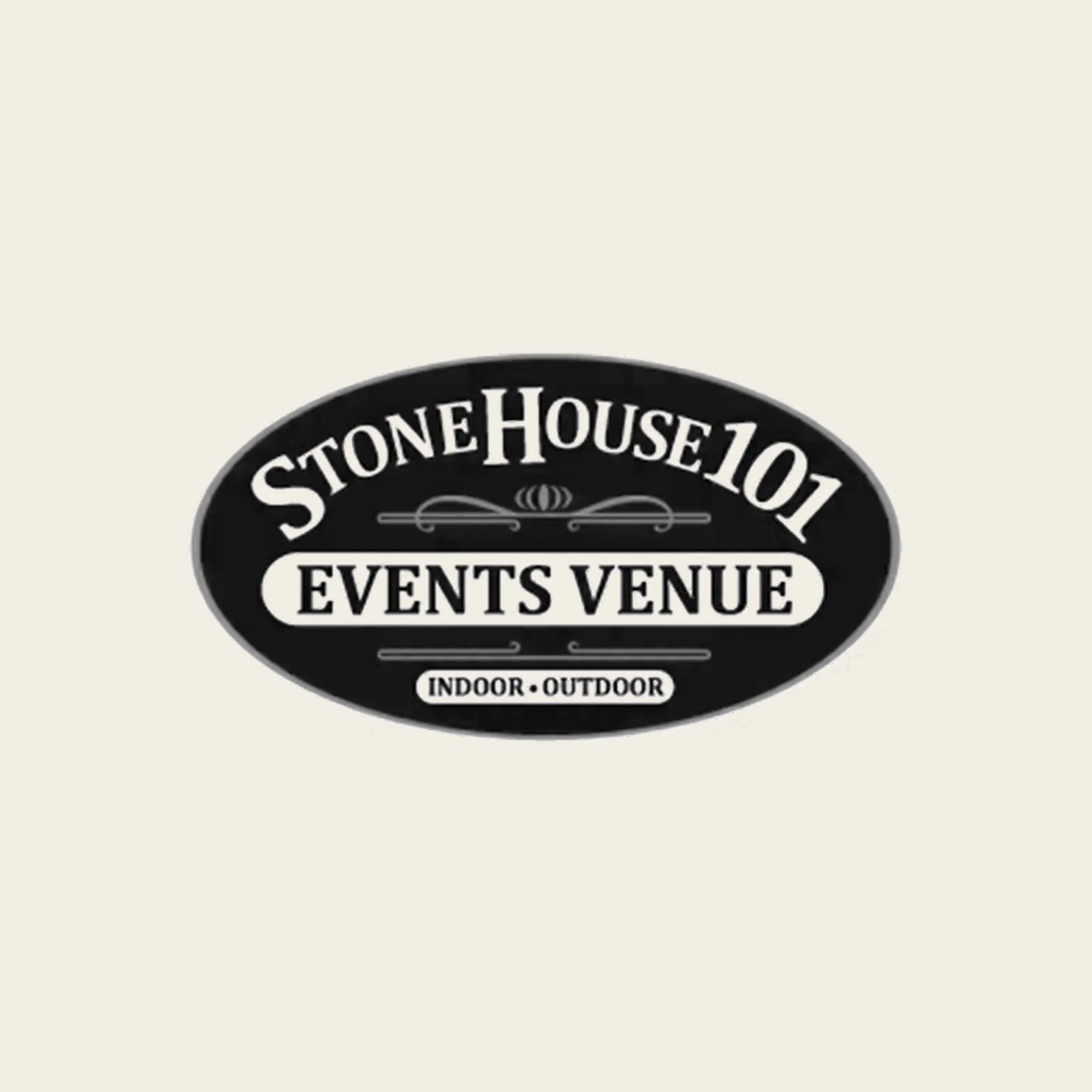 Partial logo with text, reading 'STONEHOUSE 101 EVENTS VENUE' and 'INDOOR OUTDOOR' at the bottom, on a light background.