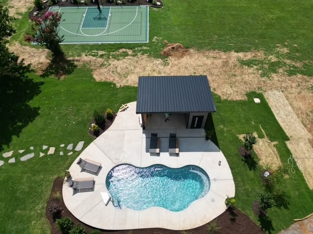 custom pool house and in-ground fiberglass pool in lebanon, tn - outback construction
