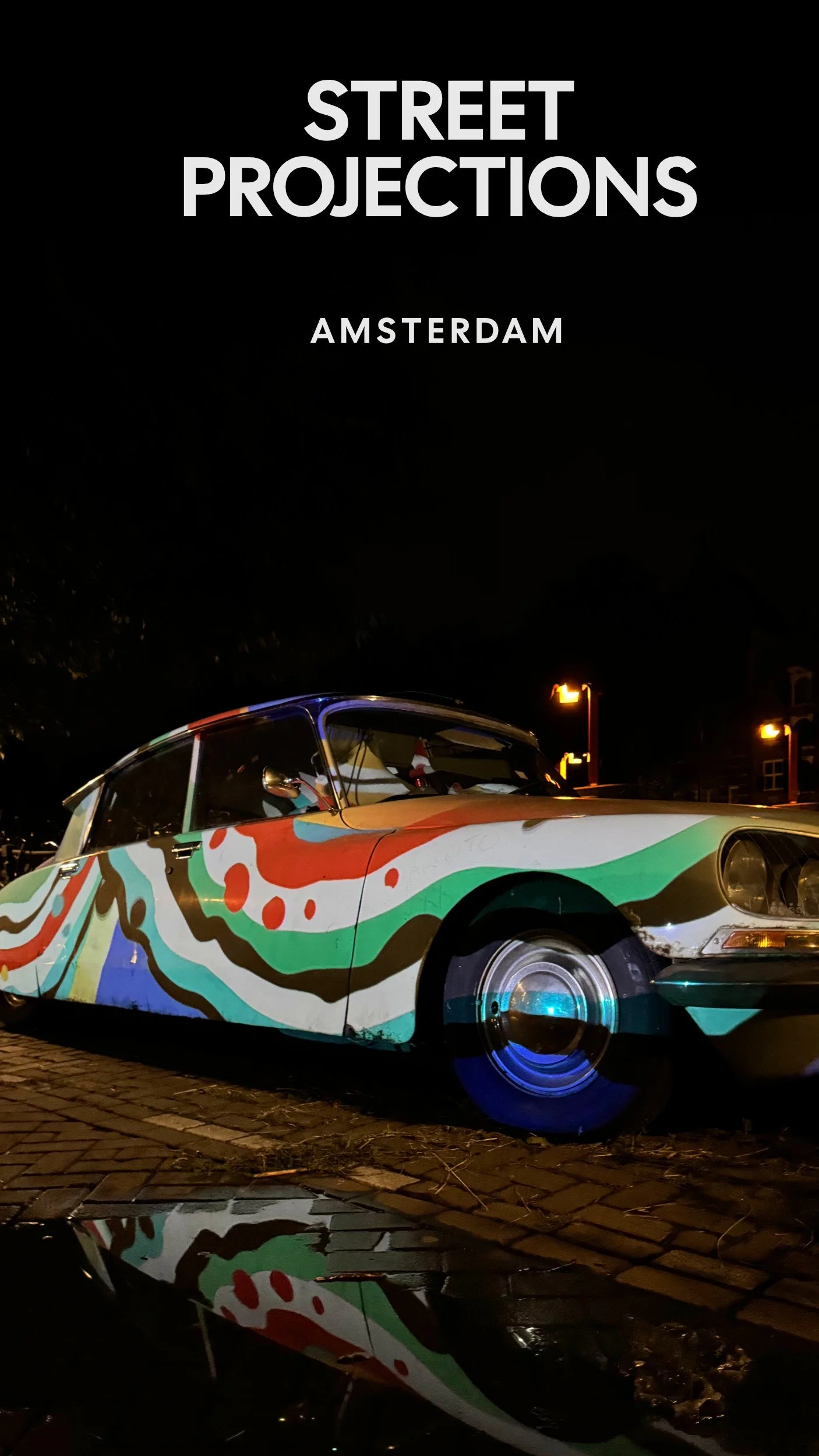 Live mapping performance and digital art creation with Tagtool by Rimiyoho at Amsterdam streets over a Citroen old Car