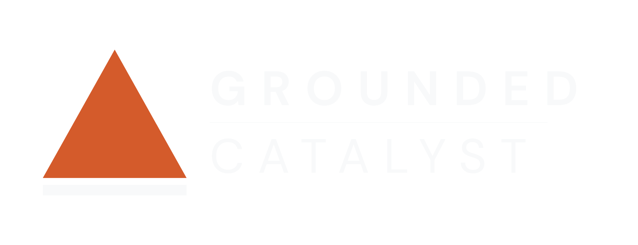 Logo with an orange triangle and the text 'Grounded Catalyst' on a black background.