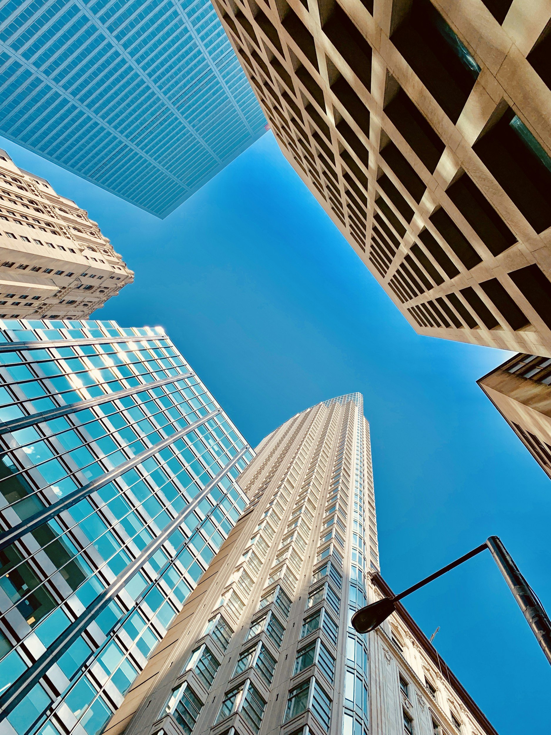 An upwards view of commercial buildings