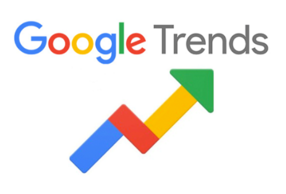 Google Trends logo with a colorful upward trending arrow.