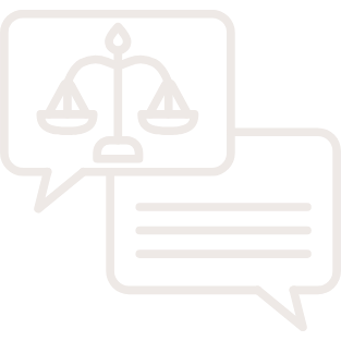 Speech bubbles with a legal scale icon.