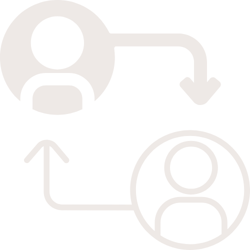 Two user icons with arrows indicating data transfer between them