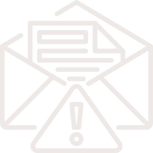 Icon of an envelope with a sheet of paper inside and a warning triangle with an exclamation mark.