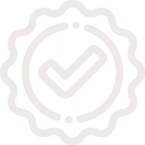 A seal or badge with a checkmark inside, indicating approval or certification.