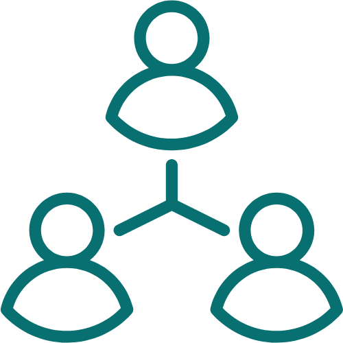 A simple diagram showing one person at the top connected to two people below it, forming a hierarchical structure.