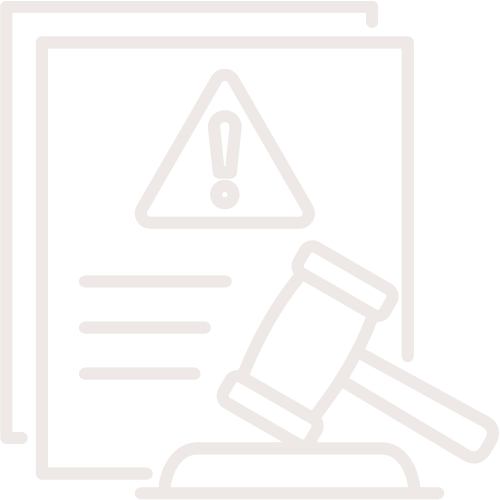 Icon of a document with a warning triangle and exclamation mark, and a gavel.