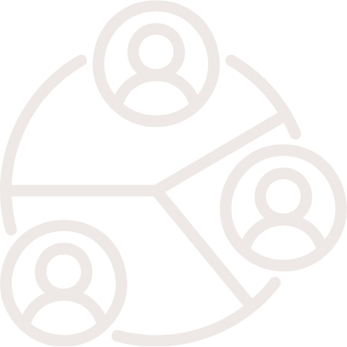 Icon of three connected user profiles in a triangle arrangement.