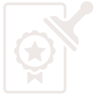 Icon of a smartphone with a badge or award symbol and a stamp or seal above it.