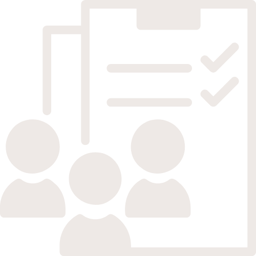 Icon illustration of three people with documents featuring checkmarks.