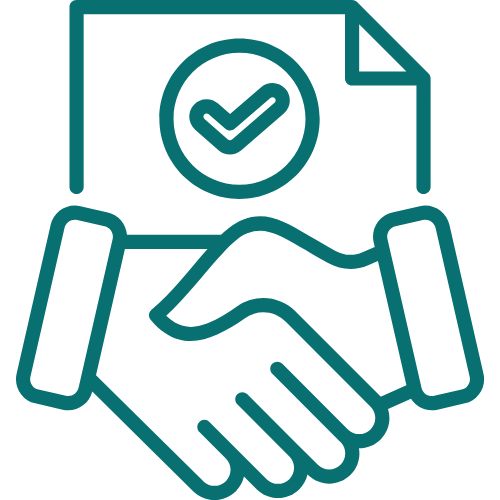 Icon of a handshake with a document behind it indicating agreement or approval.