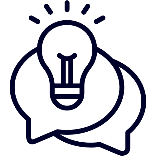 Consultation icon with a speech bubble and light bulb