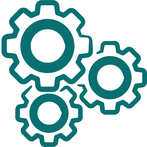 Three interconnected gears, representing machinery or technical process.
