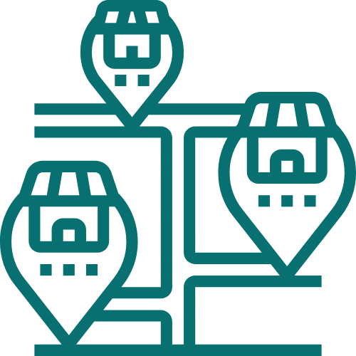 Icon of three high-speed train symbols connected by lines.