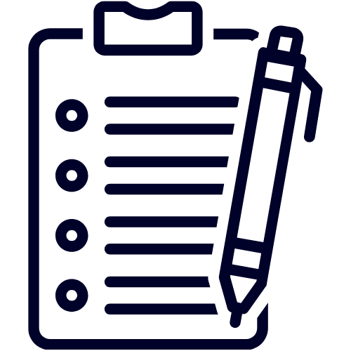 Clipboard with a checklist and a pen.