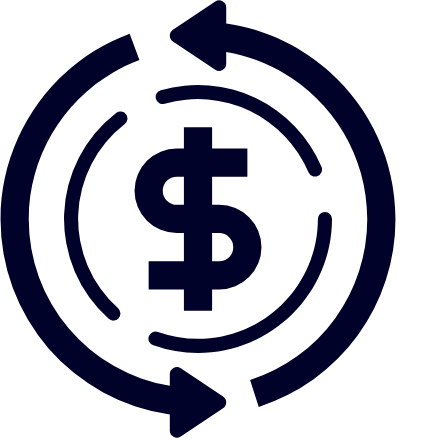 A circular arrow surrounding a dollar sign in the center, representing money or financial recycling.