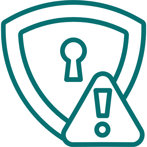 Security shield with a warning triangle and an exclamation mark.