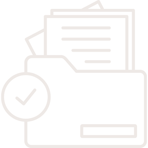 Icon of a folder containing documents with a checkmark symbol.