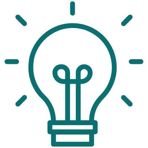 Icon of a light bulb with rays emitting from it.