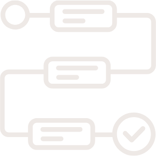 Flowchart diagram with connected steps and a checkmark at the end.