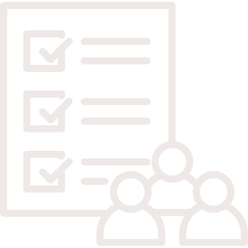 Checklist with three checked boxes and icons of three people in front of it.