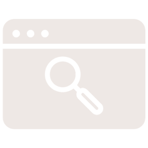 A computer browser window with a magnifying glass icon inside.