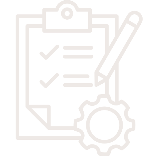 Icon of a clipboard with checkmarks, a pencil, and a gear representing task management or settings.